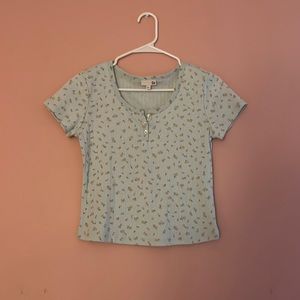 blue crop top with flowers
